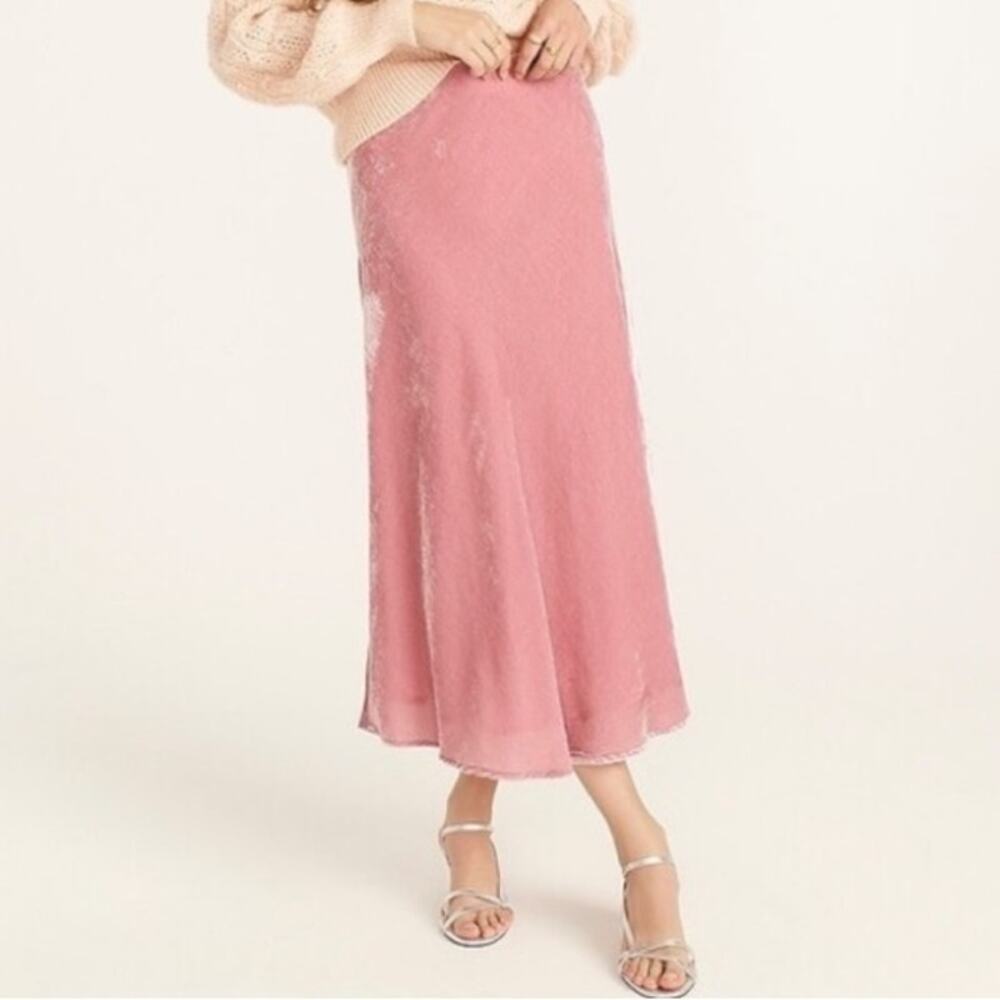NWT J.Crew Pink Velvet Pull-On Slip Skirt A-Line Midi Skirt  Sz L Holiday